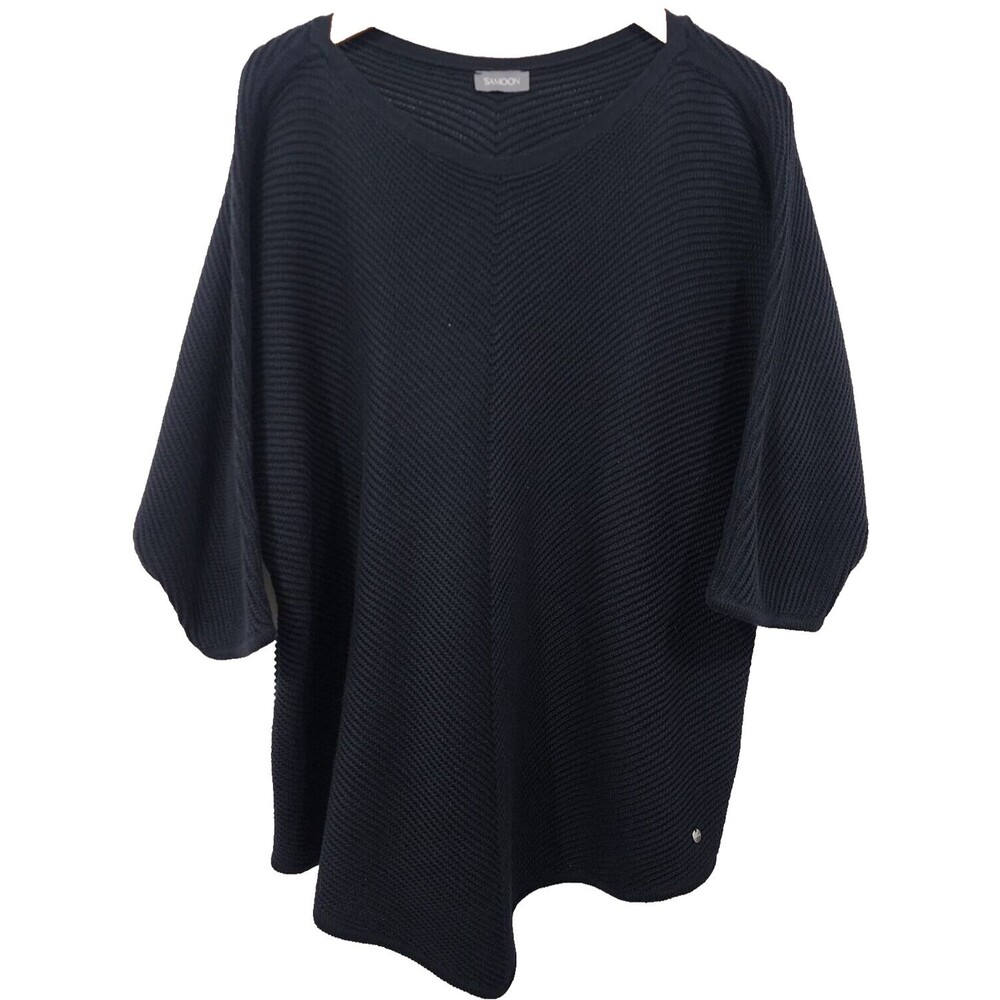 Samoon Gerry Weber Dolman Sleeve Ribbed Knit Sweater Black Lagenlook Plus 20